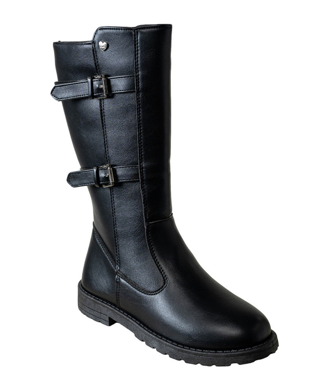 bebe Girl's Tall Boot with Strapping and Logo Heart Rivet