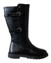 bebe Girl's Tall Boot with Strapping and Logo Heart Rivet