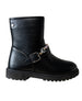 bebe Girl's Black Boot with Beaded Bracelet and Heart Rivet