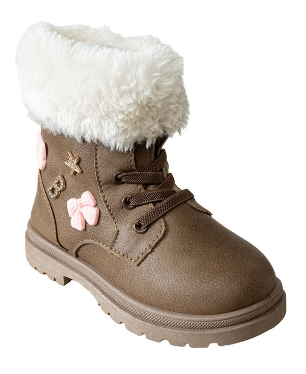 bebe Girl's Toddler Lace-Up Boot with Faux Fur Collar