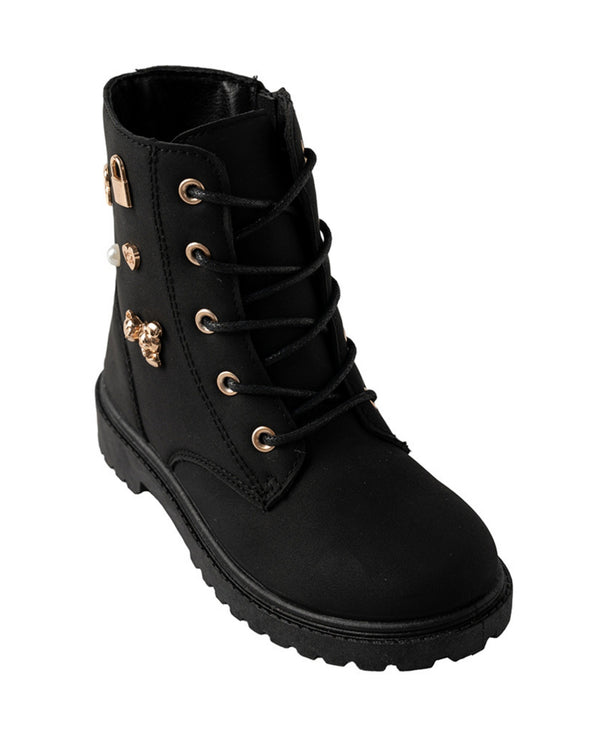 bebe Girl's Toddler Lace-Up Boot with Decorative Charms