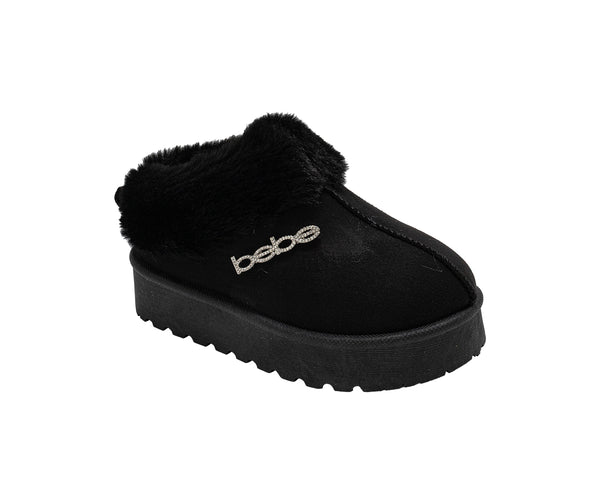 bebe Girl's Slippers – Platform House Shoes with Faux Fur Lining, Cozy Winter Slippers for Little Kid/ Big Kid