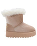 bebe Girls' Velvet Cozy Boot with Faux Fur Collar and Rhinestone Logo
