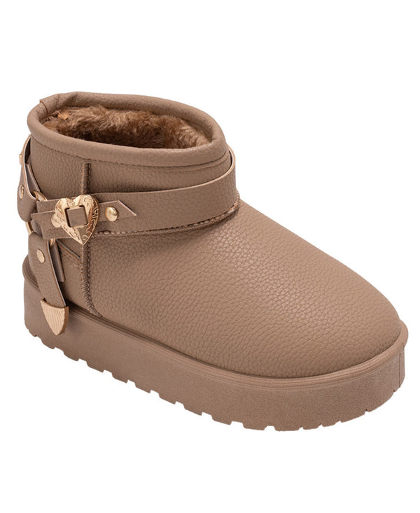 bebe Girls' Winter Boot with Heart Charm, Harness Strap, and Platform Sole