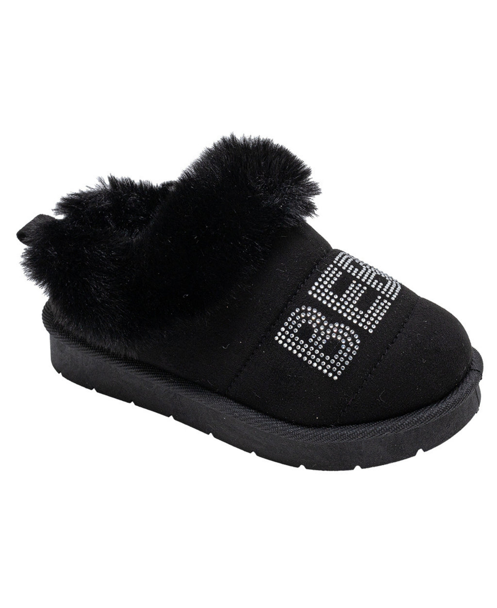 bebe Girls' Winter Slide Slippers with Faux Fur Lining and Rhinestone Bebe Logo