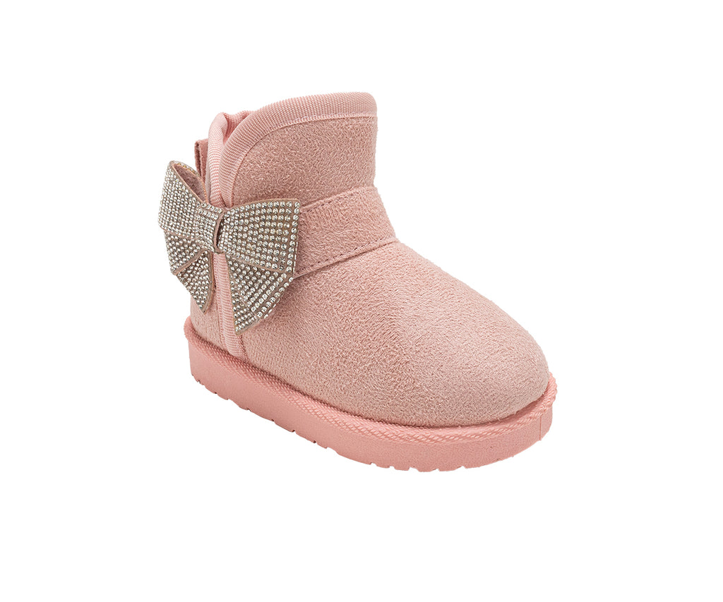 bebe Toddler Girl's Winter Boots – Cozy Microsuede Boots with Rhinestone Bow, Fashion Boots for Toddlers, Slip-On Cold Weather Boots