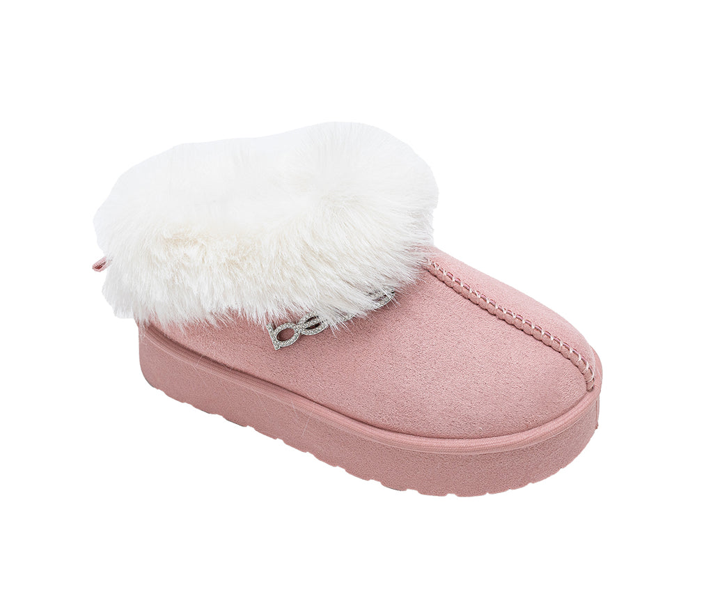 bebe Toddler Girls' Platform Boots – Microsuede Bootie with Faux Fur, Comfy Platform Shoes for Toddlers