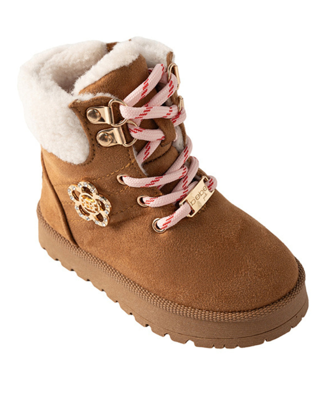 bebe Toddler Girl's Hybrid Boot with Sherpa Collar and Flower Logo Hardware