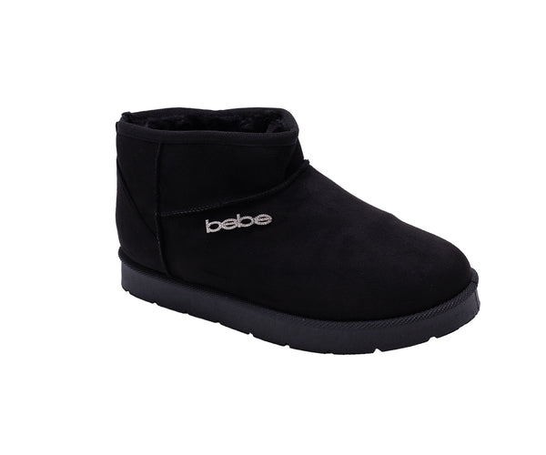 bebe Women's Winter Ankle Boots – Cozy Faux Fur Lined Slip-On Booties, Warm Suede-Style Winter Boots