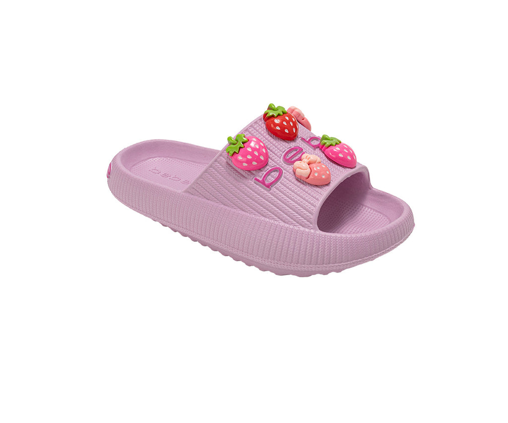 bebe Girls EVA Slide - Lightweight Comfy Slide Sandals with Strawberry Charms