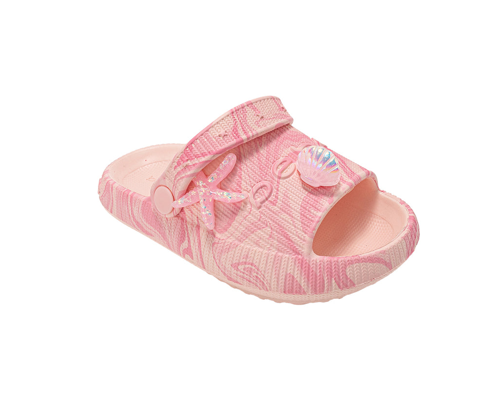 bebe Toddler Girl's EVA Comfy Slides - with Cute Marble Print and Charms