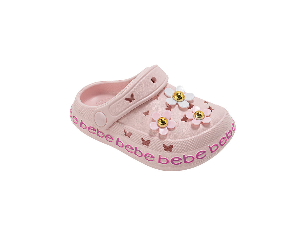 bebe Toddler Girl's Comfort EVA Clogs - Slip - On Comfy Shoes with Flower Charms