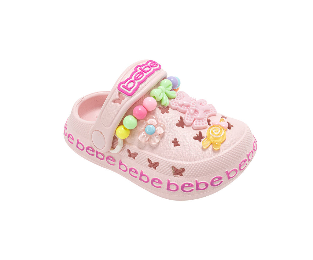 bebe Toddler Girl's Lightweight EVA Clogs - Slip - On Comfy Shoes with Bracelet and Charms