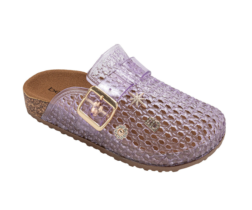 bebe Girl's Footbed Jelly Clogs - Easy Slip-On Design with Buckle and Charms