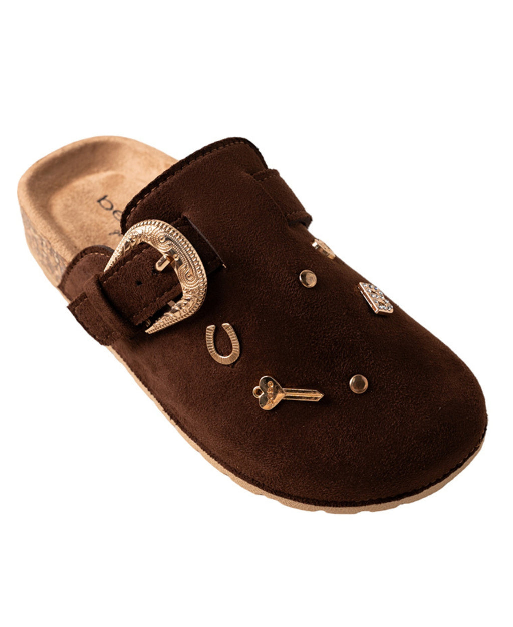 bebe Girl's Western Buckle Footbed Slide Sandal with Charms