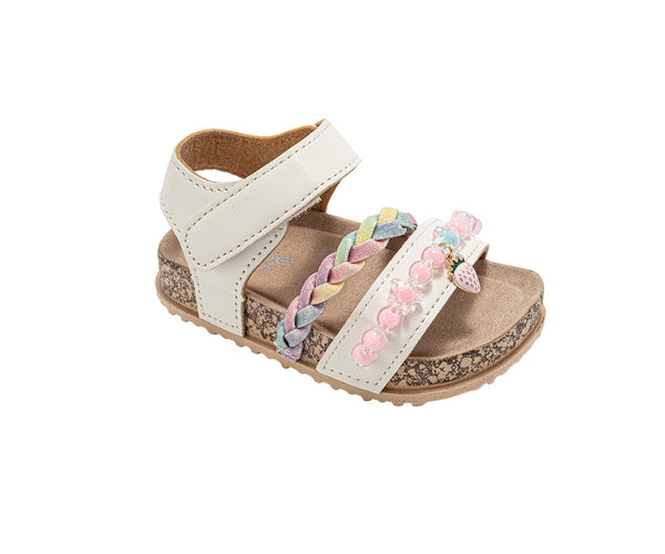 bebe Toddler Girl's Footbed Sandals - Slip-On Summer Shoes with Glitter Ombre and Charm Bracelet