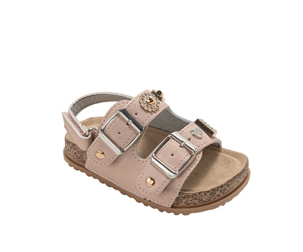 bebe Toddler Girl's Footbed Sandals & Comfortable Slip-On Summer Shoes with Buckles and Multi Charms