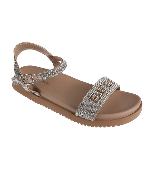 bebe Women's Sandal with Rhinestone Embellished Upper - Elegant and Comfortable