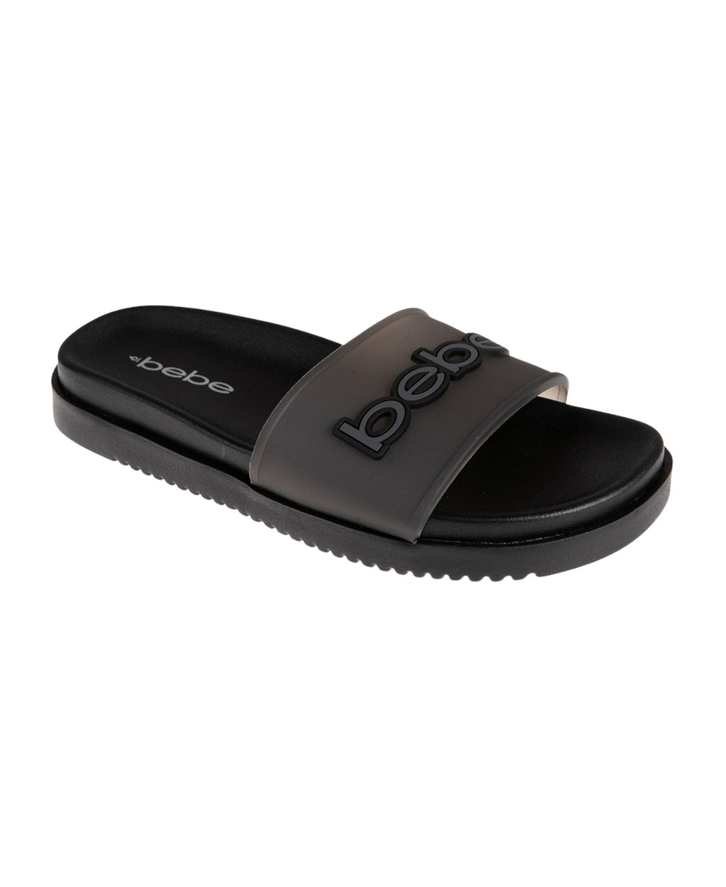 bebe Women's Sandal with Translucent Upper and Rubber Logo Patch