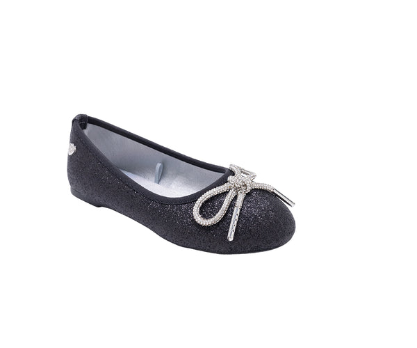 bebe Girls' Ballet Flats - Sparkly Ballet Shoes for Girls with Glitter and Rhinestone Bow, Girl's Shoe for Little Kid/Big Kid