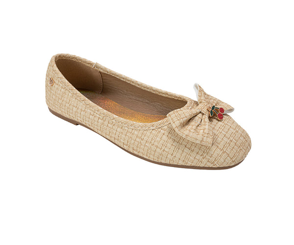 bebe Girl's Ballet Flats - Comfortable Lightweight Shoes with Cherry Charm, Bow & Heart Rivet