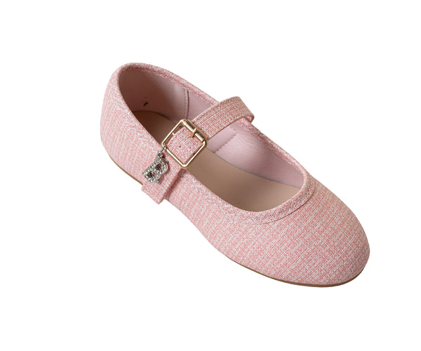 bebe Girls Embossed Shimmer Ballet Flat Shoes with Hanging Charms
