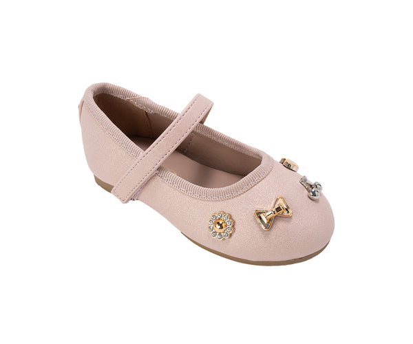 bebe Toddler Girl's Shimmer PU Flats - Dressy and Comfortable Shoes with Charm Accents