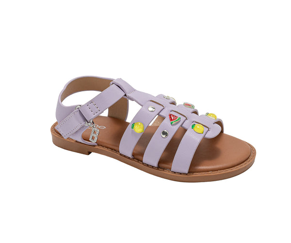 bebe Girl's Fashion Sandals - Comfy Dressy Shoes with Fruit Accents, Studs, and Hanging "b" Charm