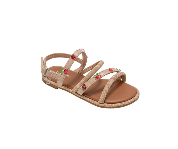 bebe Girl's Fashion Sandals - Dressy Shoes with Tiny Fruit Charms and Raffia Embossed Accents