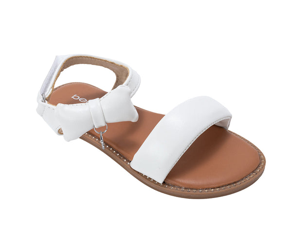 bebe Girl's Fashion Sandals - Dressy Shoes with Puffy Bow and Hanging Logo Charm