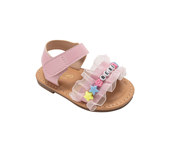 bebe Toddler Girl's Fashion Sandals - Dressy Shoes with Ruffle Detail and bebe Mix Beads