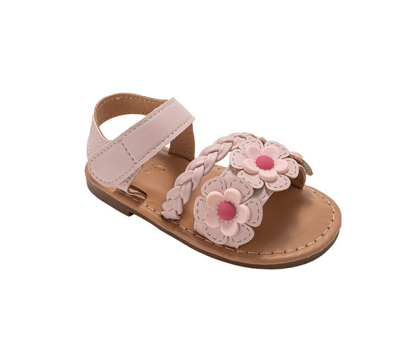 bebe Toddler Girl's Fashion Sandals - Dressy Shoes with Braided Detail and Flower Applique