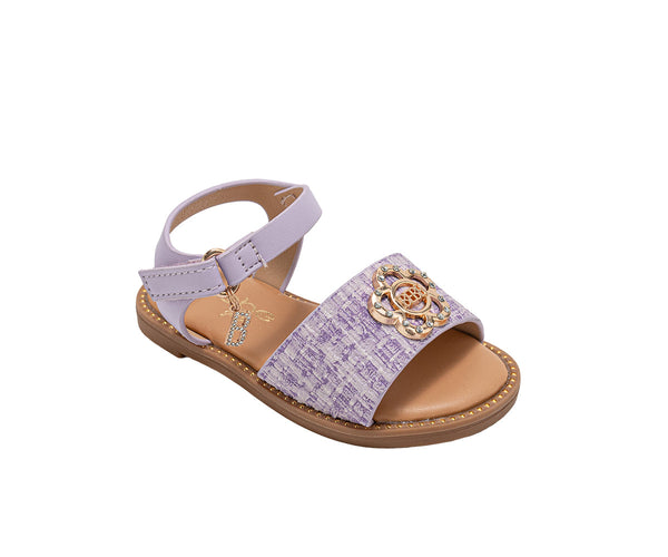 bebe Toddler Girl's Fashion Sandal with Flower Medallion and Hanging "b" Charm - Comfy Dressy Shoes
