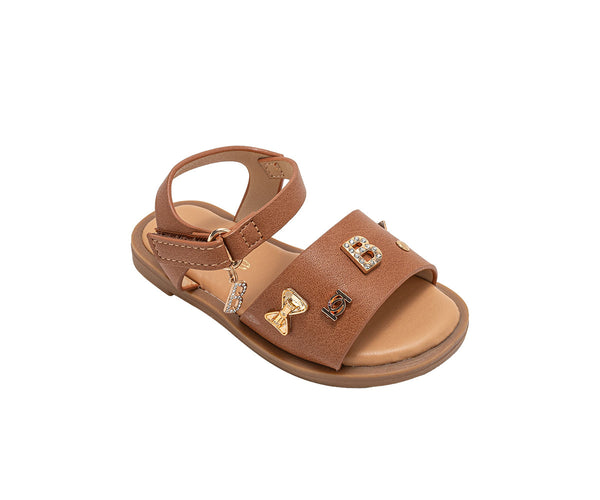 bebe Toddler Girl's Fashion Sandals - Dressy Shoes with Decorative Metal Charm