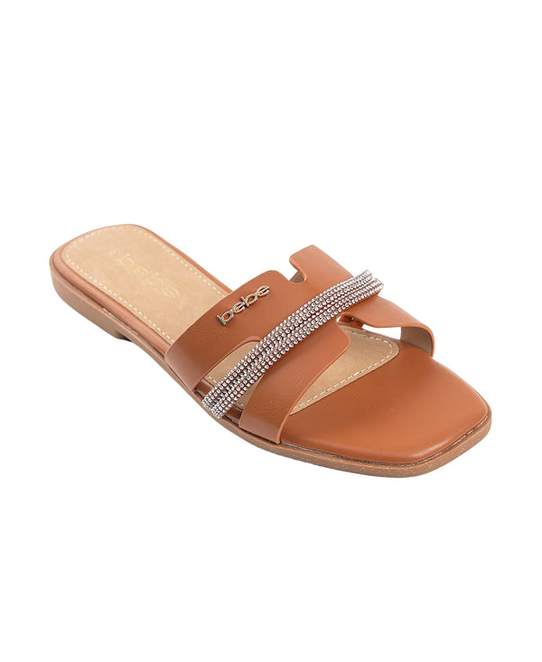 bebe Women's Fashion Sandal with Rhinestone Detail and bebe Rivet