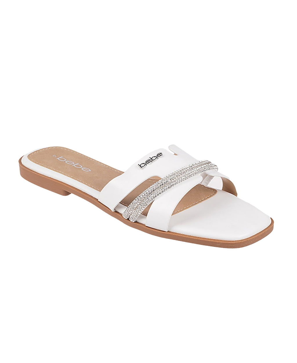 bebe Women's Fashion Sandal with Rhinestone Detail and bebe Rivet