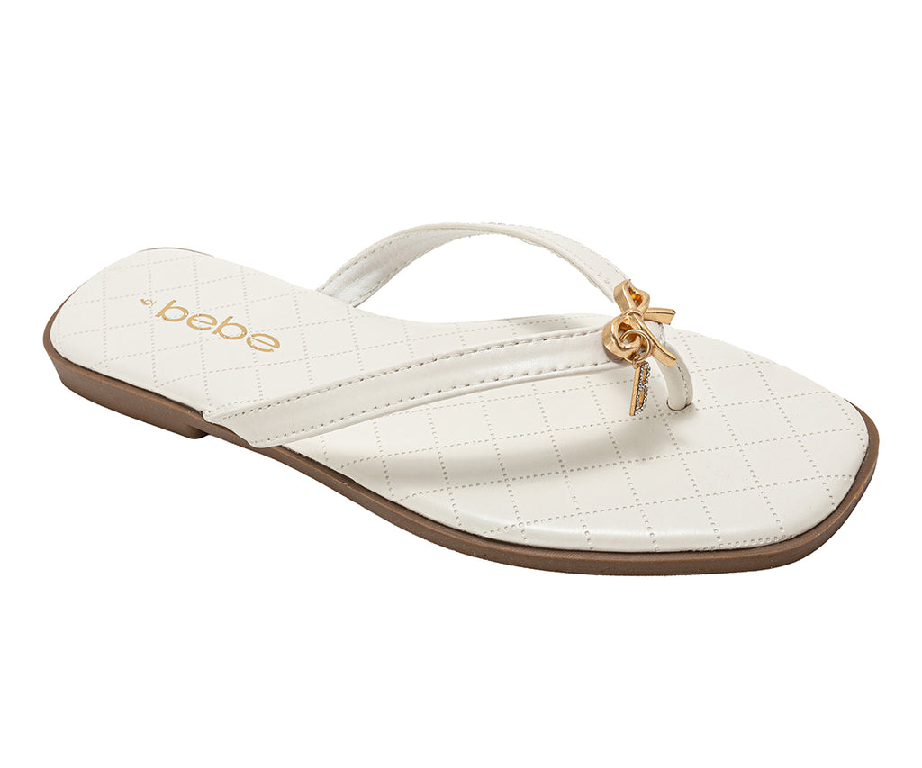 bebe Women's Sandals - Cute Flat Sandals for Women, Casual Shoes with Bow Charm