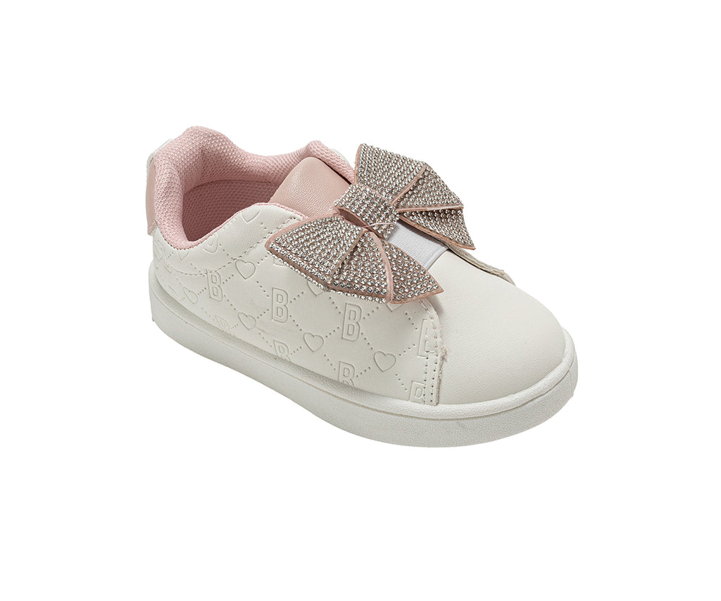 bebe Toddler Girl's Sneakers – Cute Casual Slip On Shoes Fashion Sneakers for Girls' with Rhinestone Bow