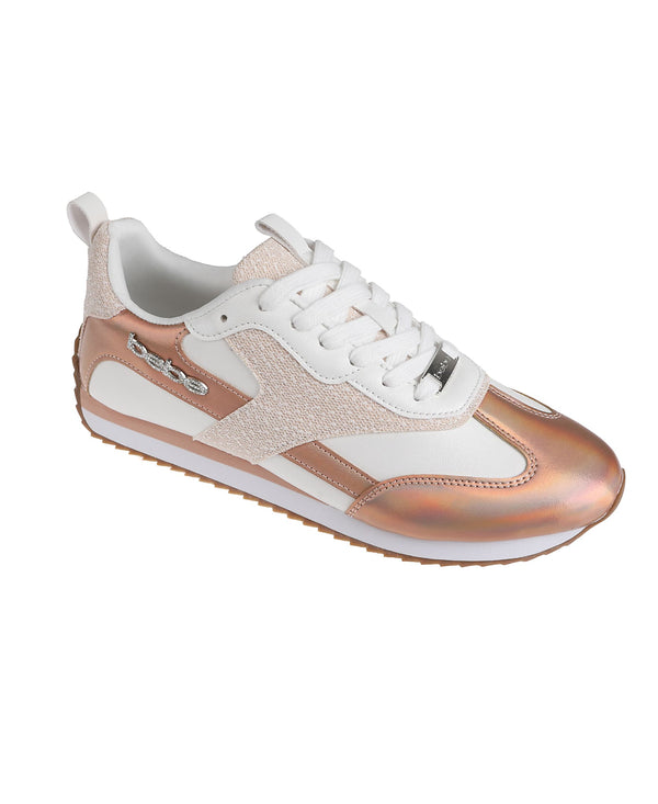 bebe Women's Sneaker with Lurex Upper and bebe Rhinestone Hardware