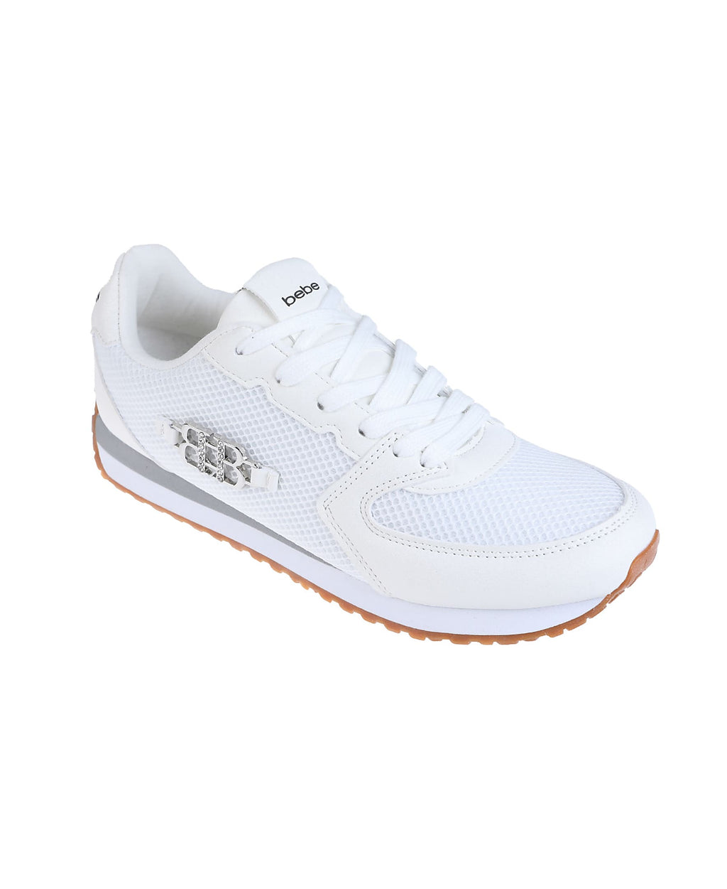 bebe Women's Sneaker with Multi-Material Upper and Dual Laces