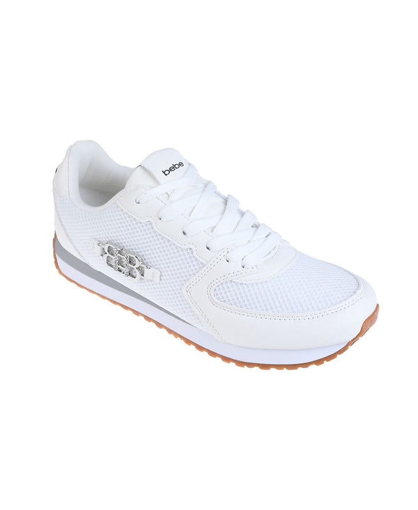 bebe Women's Sneaker with Multi-Material Upper and Dual Laces
