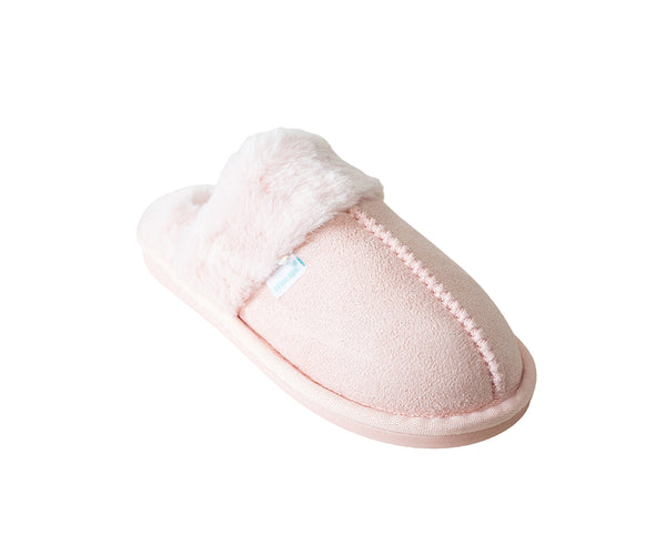 Bliss Spa Girl's Microsuede Scuff Slippers with Faux Fur Trim