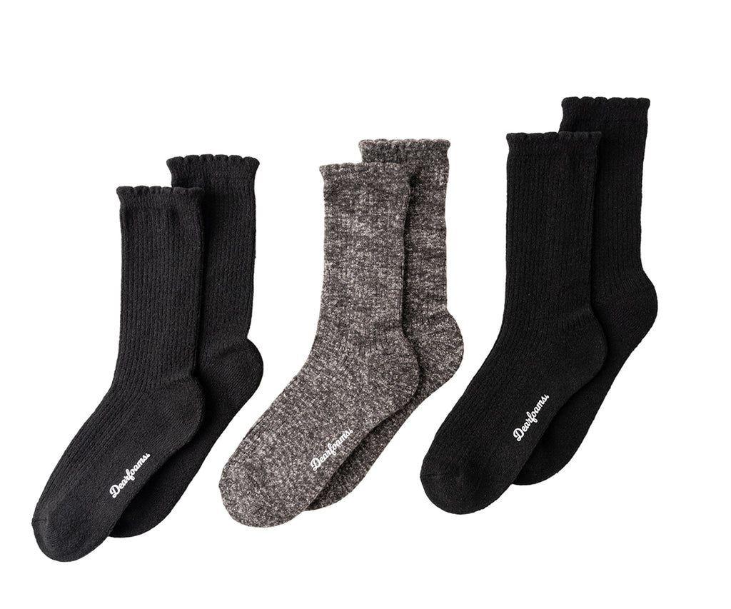 Dearfoams Women's Cushioned Crew Socks with Scallop Edge 3 Pack