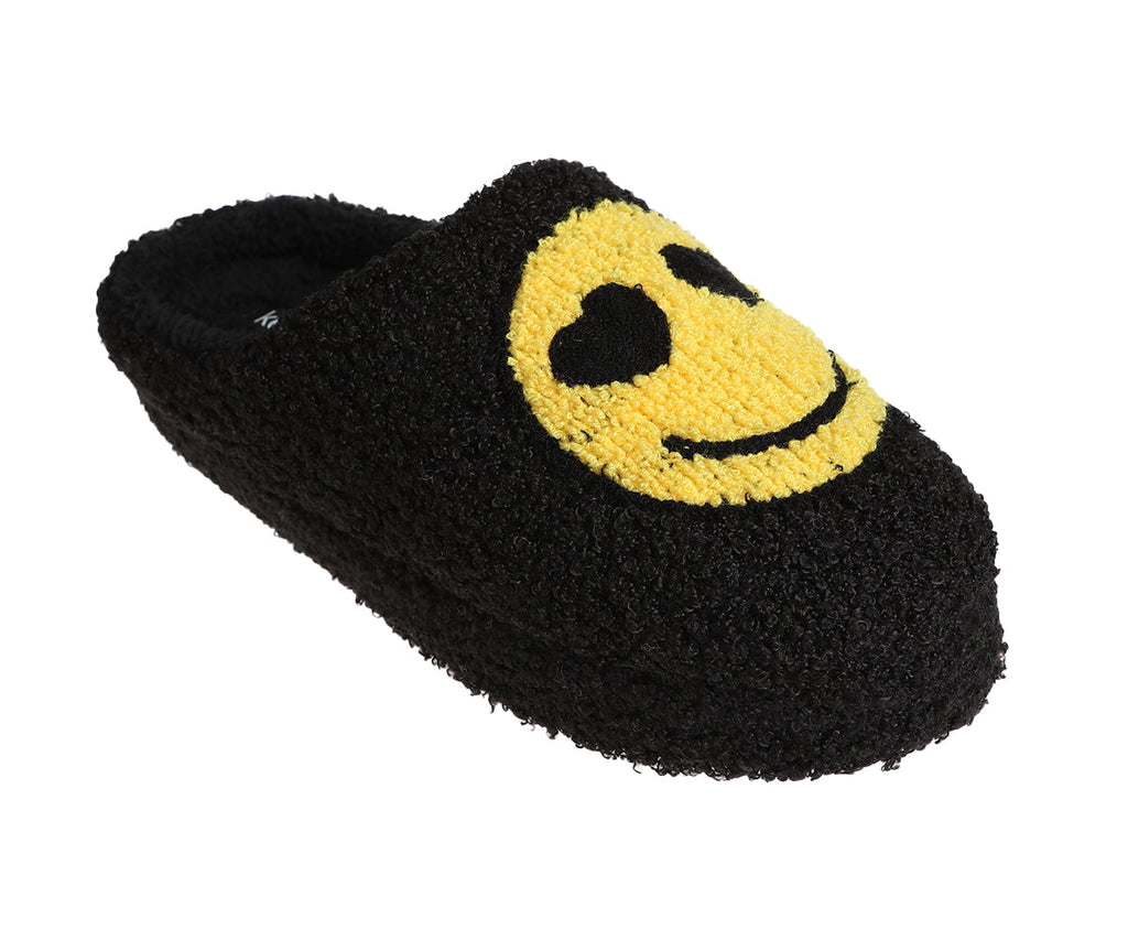 Kensie Women's Fuzzy Smiley Face Slipper, Comfy Indoor Outdoor Closed Toe House Slippers for Women