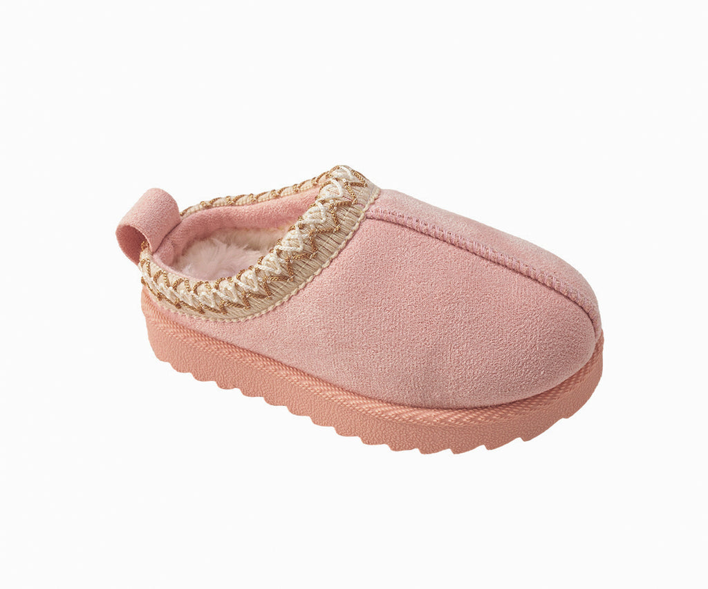PIXIE BLOOM Toddler Girls Faux Fur Lined Slide Boot with Decorative Collar