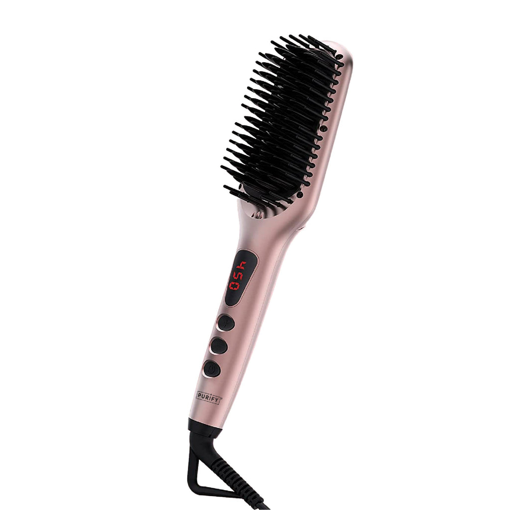 Purify Hair Straightener Brush for Women - Electric Straightening Comb and Hot Brush, Heated Styling Brush, Hair Straightening Brush for Curly