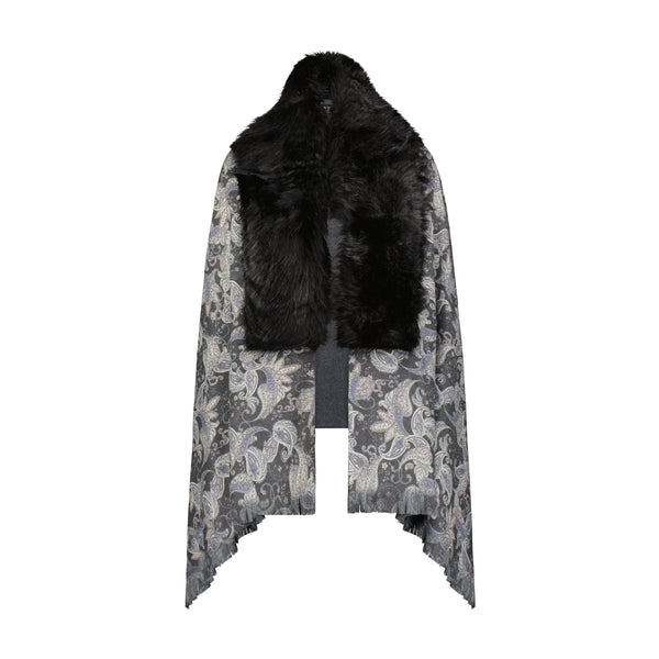 Laundry by Shelli Segal Women's Printed Wrap with Faux Fur Collar