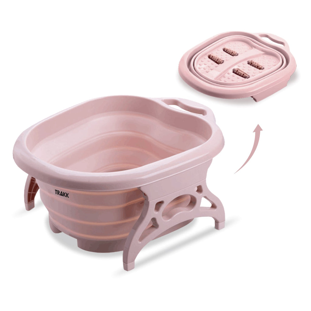 TRAKK Foot Spa- Soaking Bath Tub with Rollers- Collapsible- Pink