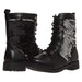 Women's Smooth PU Combat Boots Flip Sequin Lace-up Fashion Shoes
