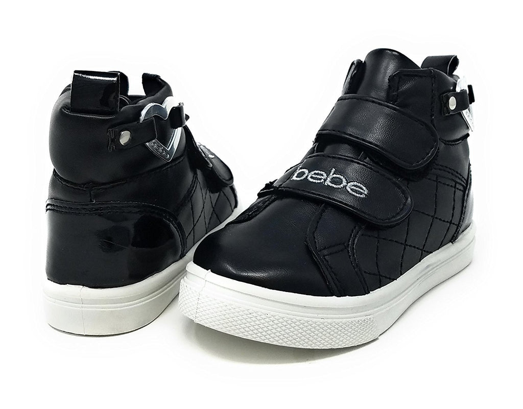 bebe Kids Girls High Top Velcro Strap Sneakers Shoes With Heart Embellishment (See More Colors and Sizes)